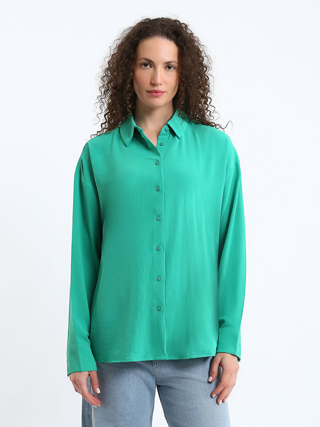 Button-Down Straight Long Sleeve Women's Shirt