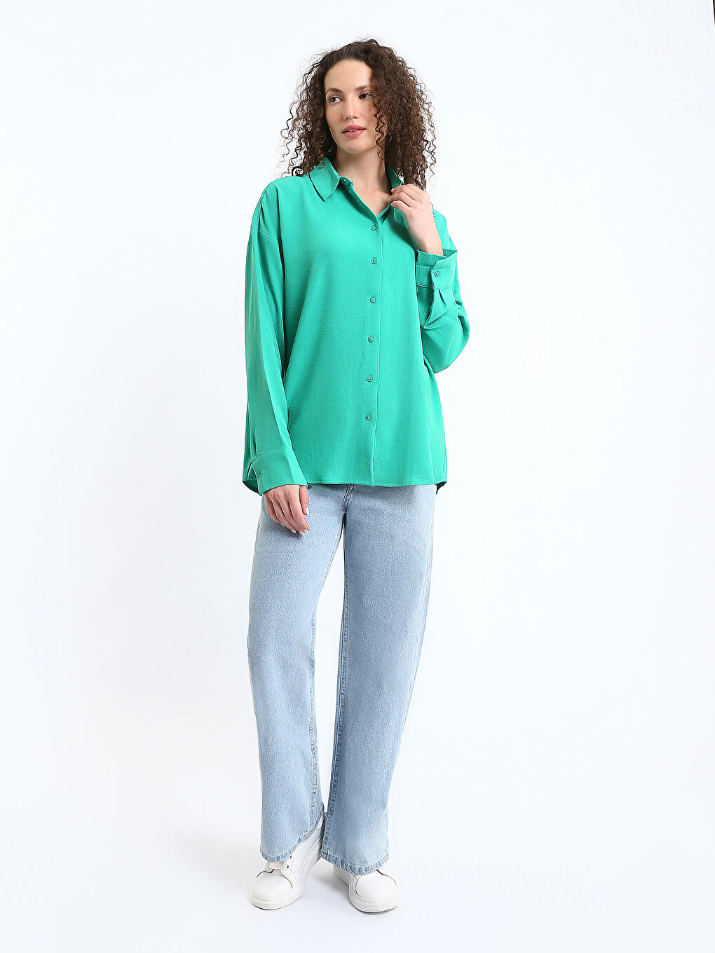 Button-Down Straight Long Sleeve Women's Shirt-1