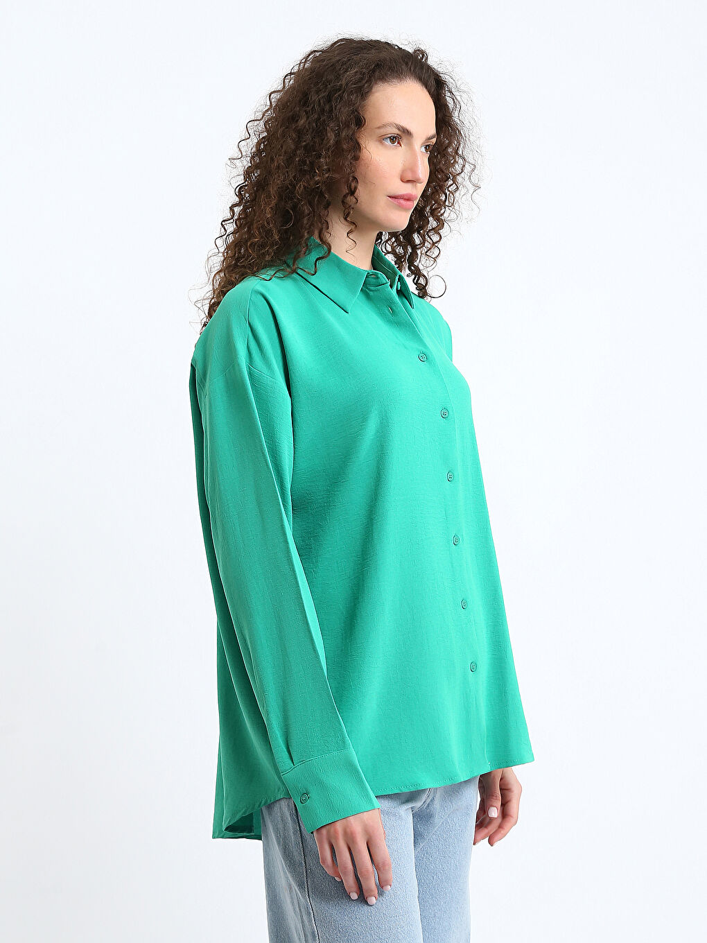 Button-Down Straight Long Sleeve Women's Shirt-3