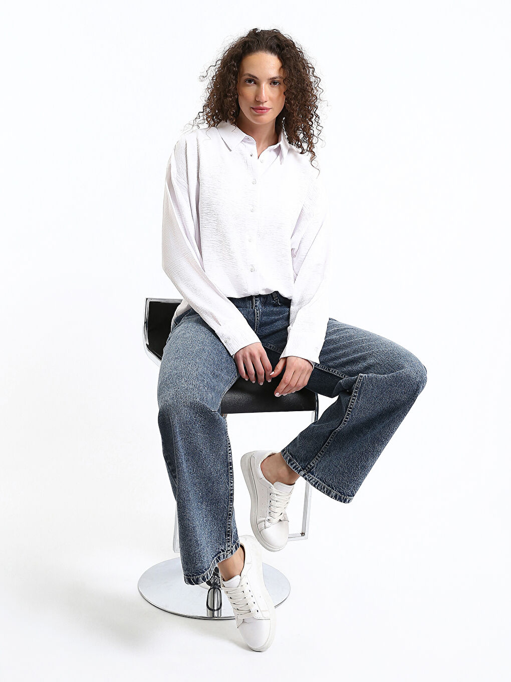 Button-Down Straight Long Sleeve Women's Shirt-1