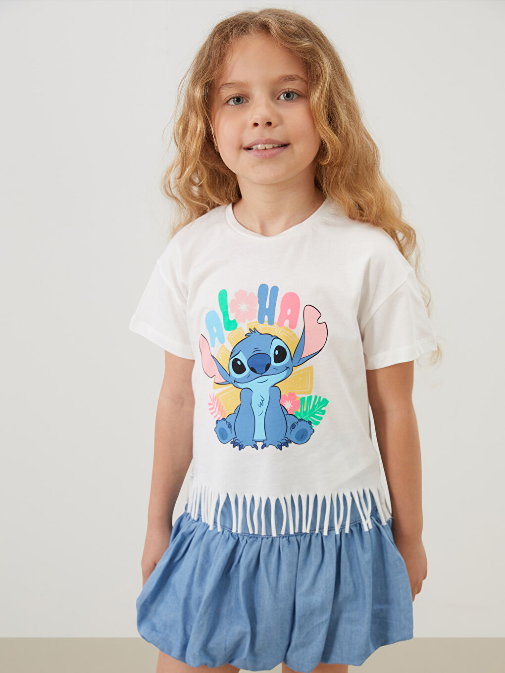 Crew Neck Stitch Printed Girls' T-Shirt -S5H553Z1-R9J