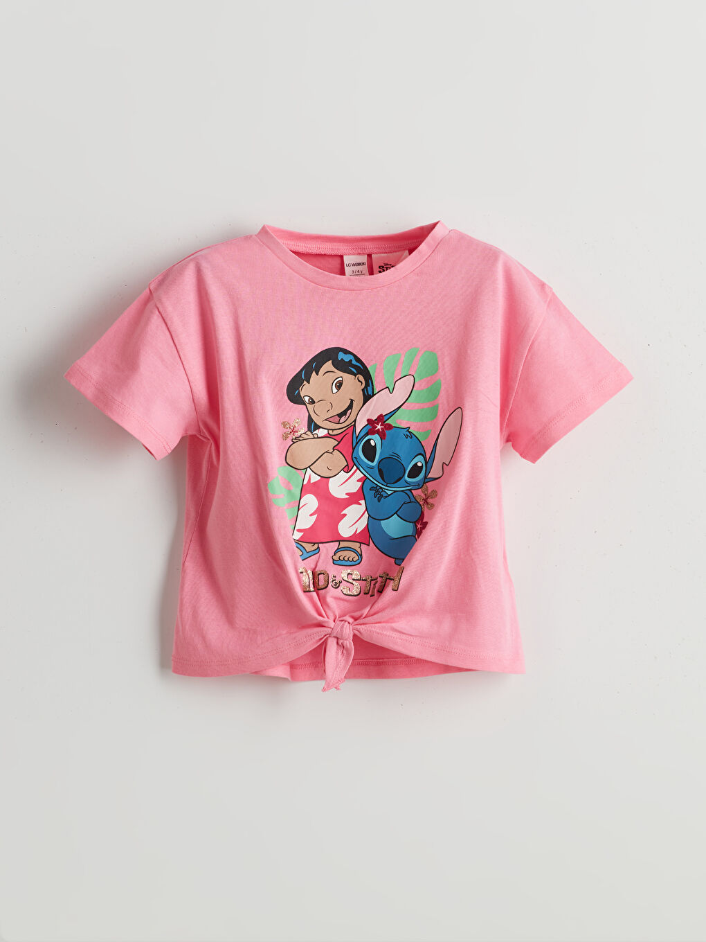 Pembe Lilo & Stitch Baskılı Kız Çocuk Tişört-1