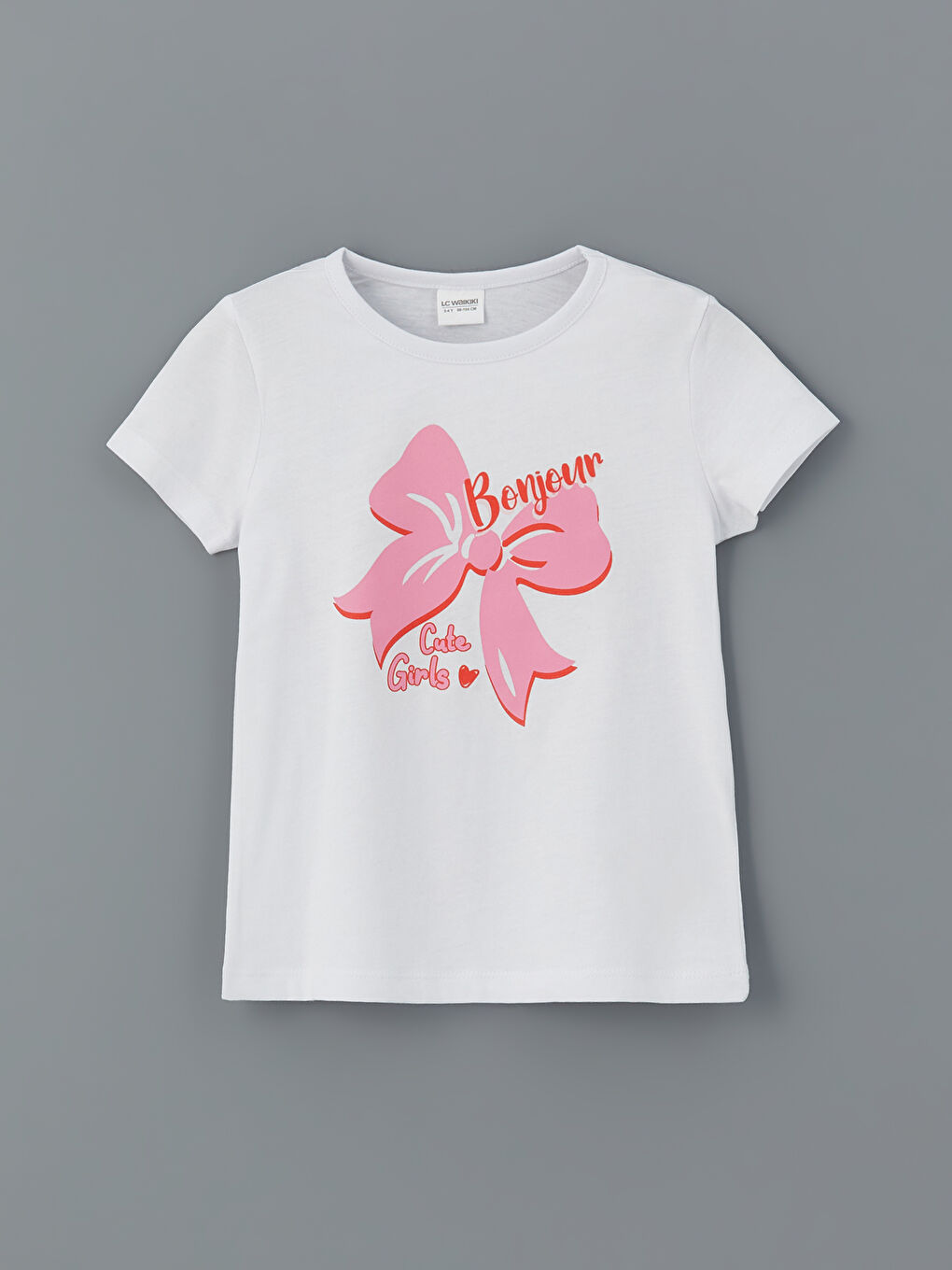 Beyaz Bisiklet Yaka Kısa Kollu Baskılı Kız Çocuk Pijama Üst