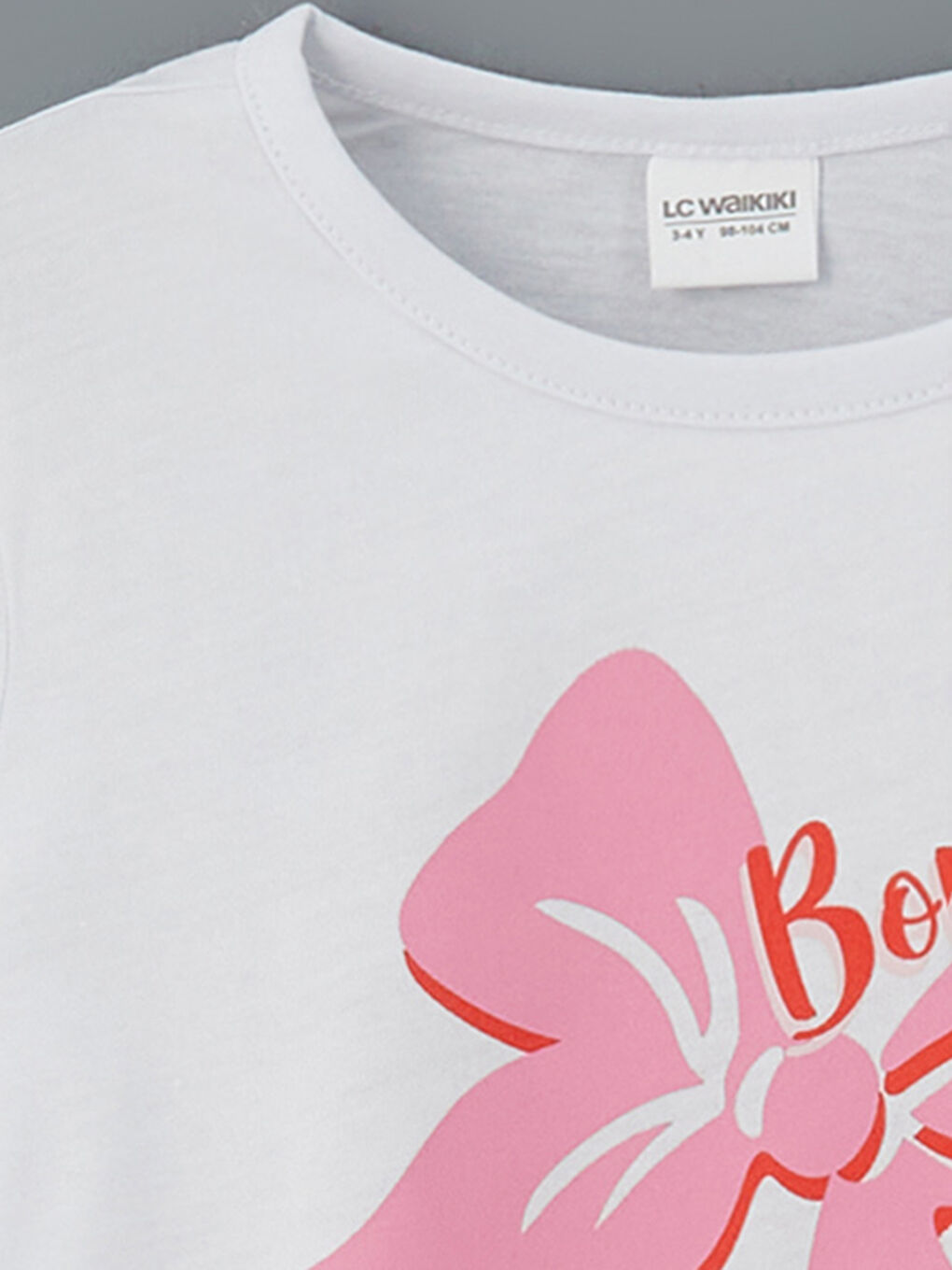 Beyaz Bisiklet Yaka Kısa Kollu Baskılı Kız Çocuk Pijama Üst-2