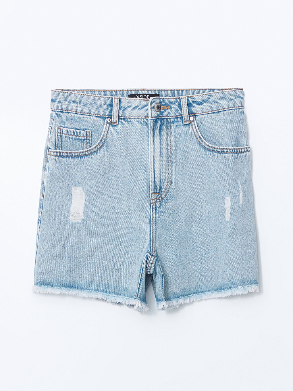 Slim Fit Ripped Detail Women's Denim Shorts-8