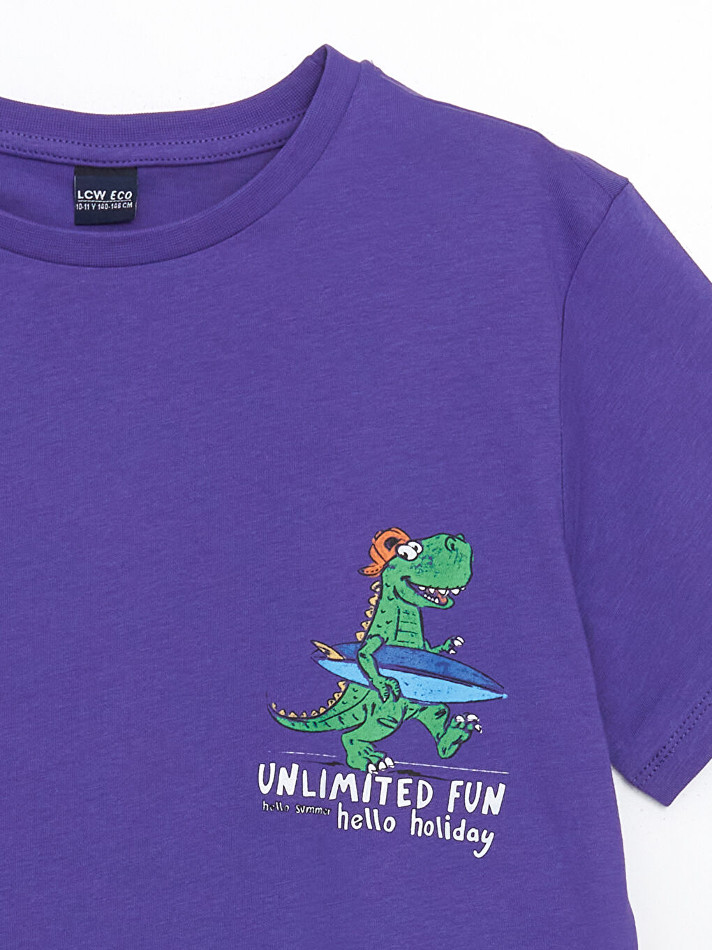 Mor Bisiklet Yaka Dinozor Baskılı Erkek Çocuk Tişört-1