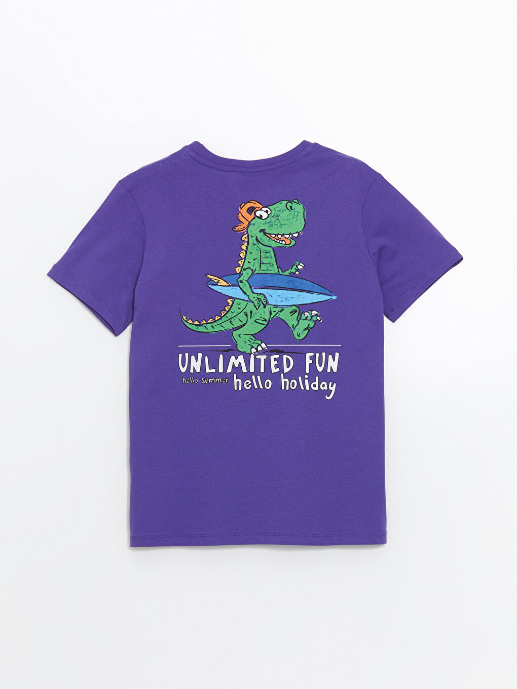 Mor Bisiklet Yaka Dinozor Baskılı Erkek Çocuk Tişört-2