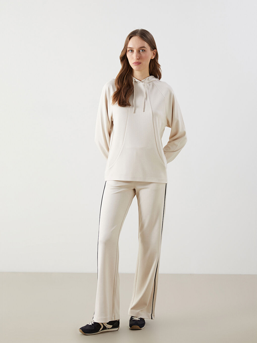 LCW Modest Bej Düz Oversize Kadın Hoodie - 1