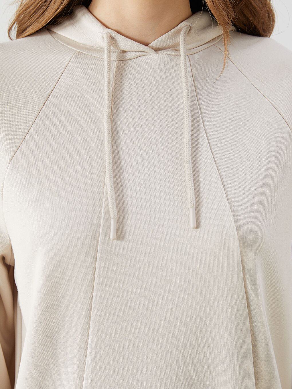 LCW Modest Bej Düz Oversize Kadın Hoodie - 2