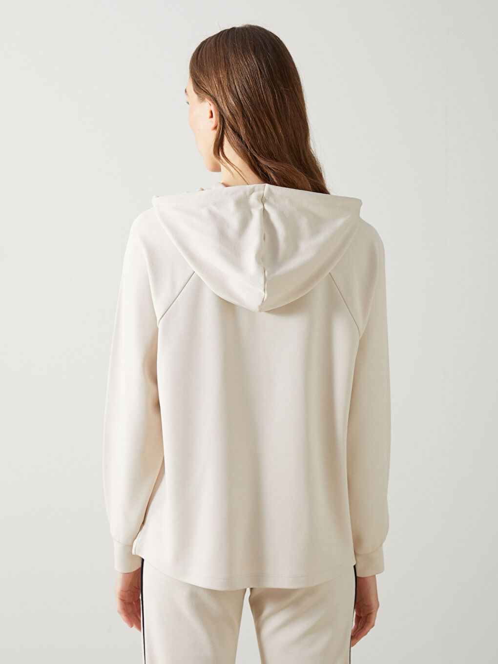 LCW Modest Bej Düz Oversize Kadın Hoodie - 3