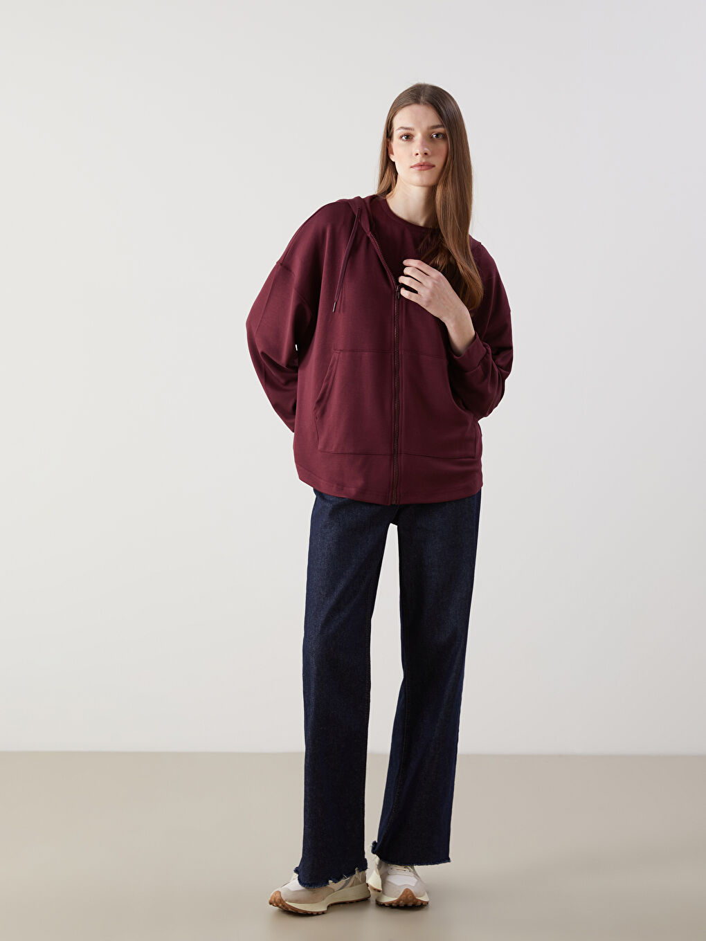 Hooded Oversized Women's Zip-Up Sweatshirt -S5H630Z8-HEN