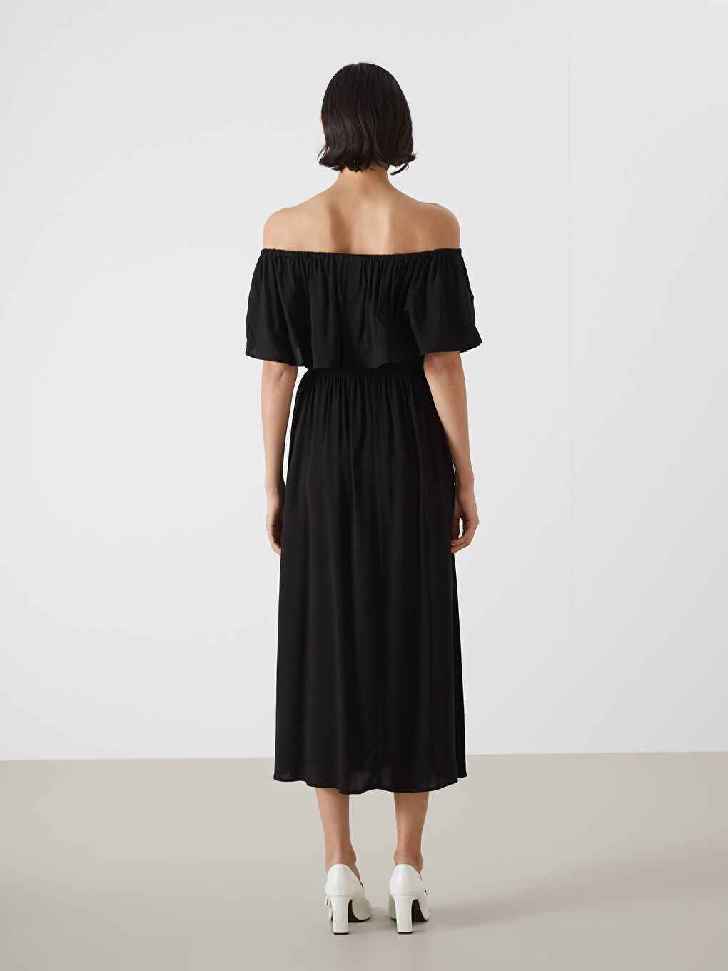 Plain Pleated Women's Midi Dress-7