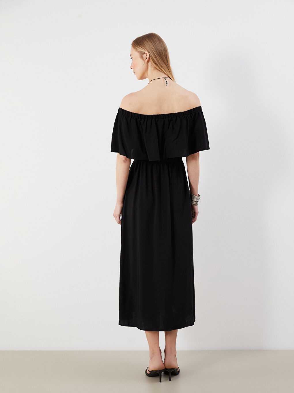 Plain Pleated Women's Midi Dress-8