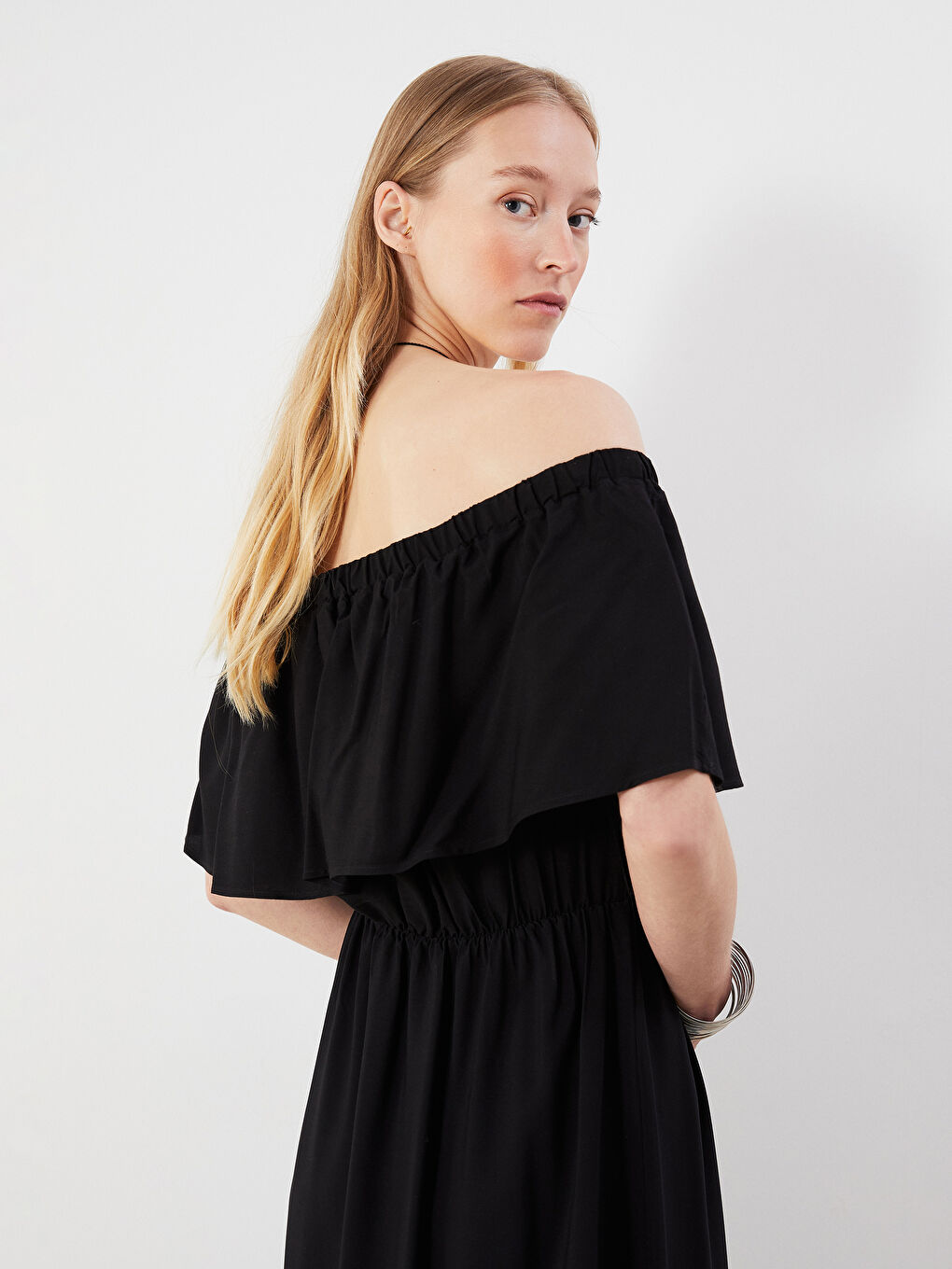 Plain Pleated Women's Midi Dress-6