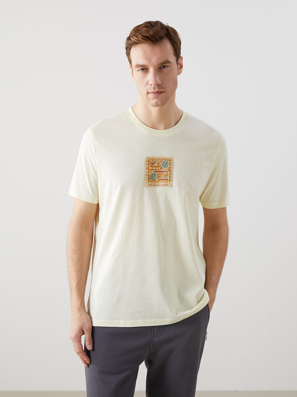 Sarı Bisiklet Yaka Baskılı Erkek Tişört