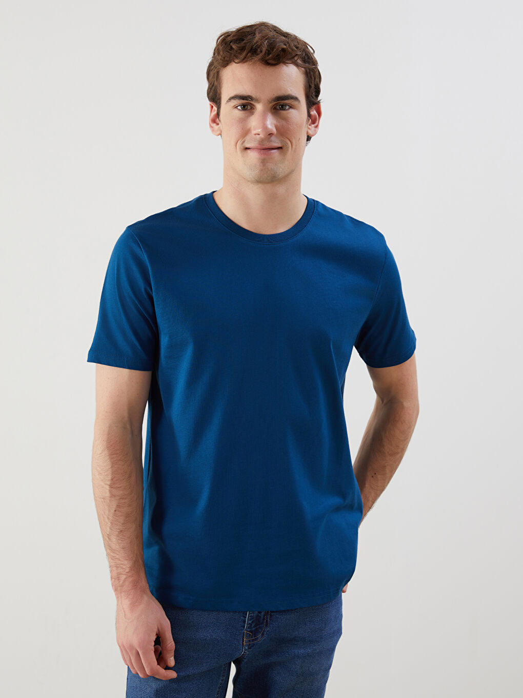 Petrol Bisiklet Yaka Kısa Kollu Baskılı Penye Erkek Tişört