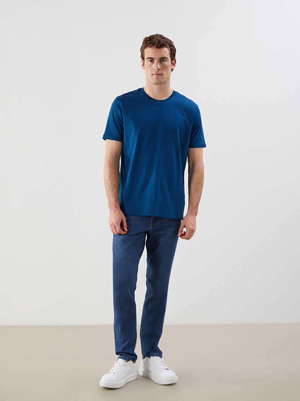 Petrol Bisiklet Yaka Kısa Kollu Baskılı Penye Erkek Tişört-1