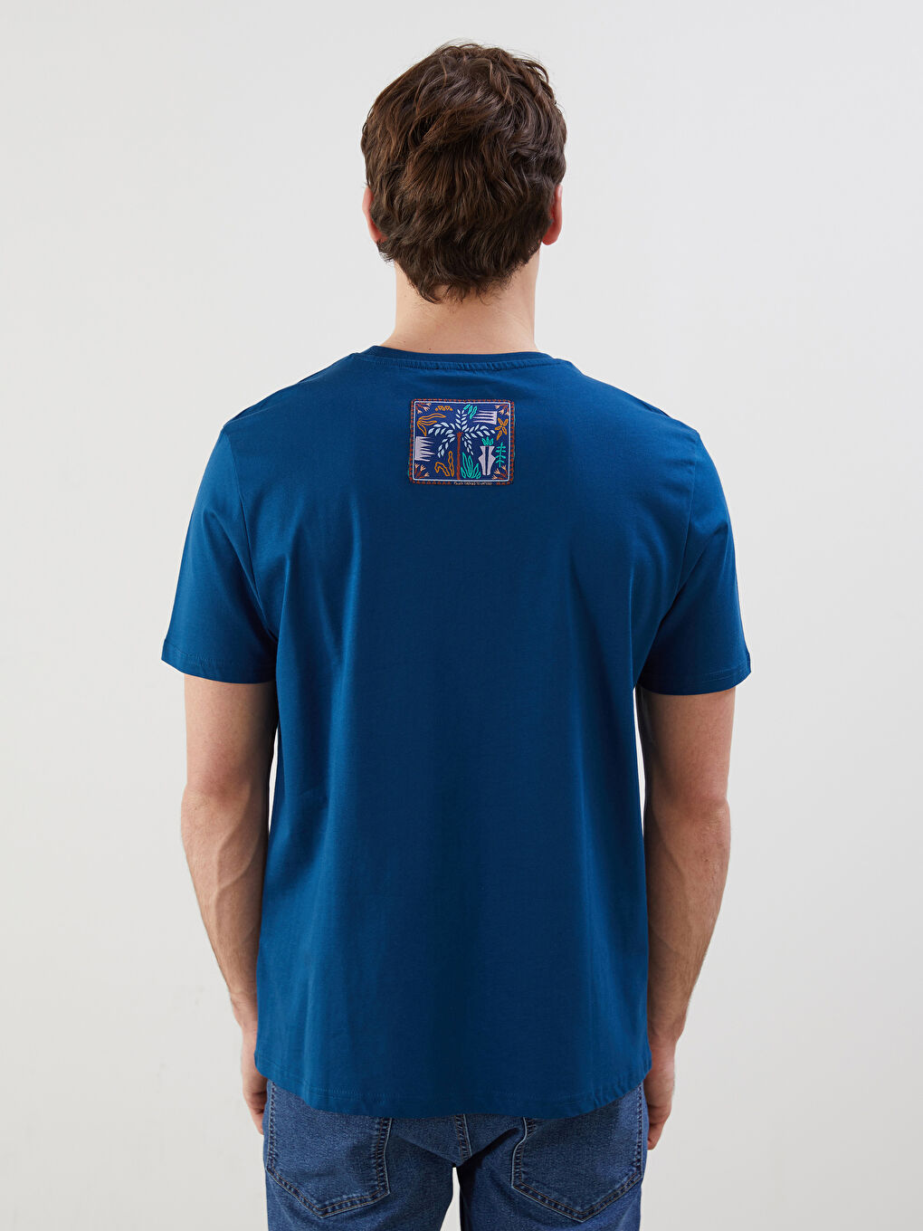 Petrol Bisiklet Yaka Kısa Kollu Baskılı Penye Erkek Tişört-3