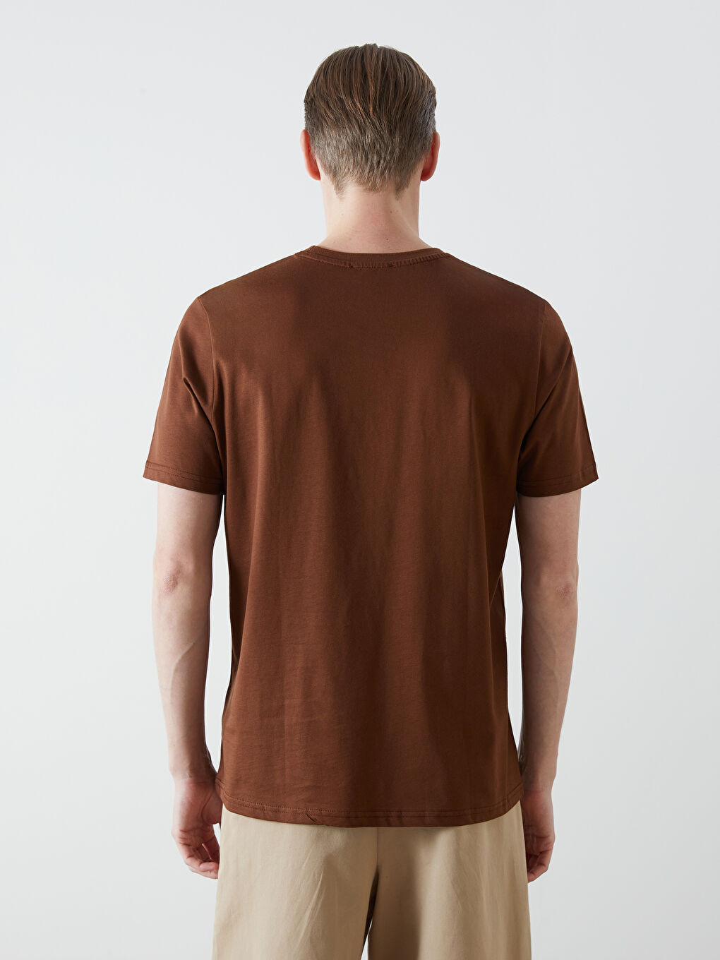 Kahverengi Bisiklet Yaka Kısa Kollu Baskılı Penye Erkek Tişört-3