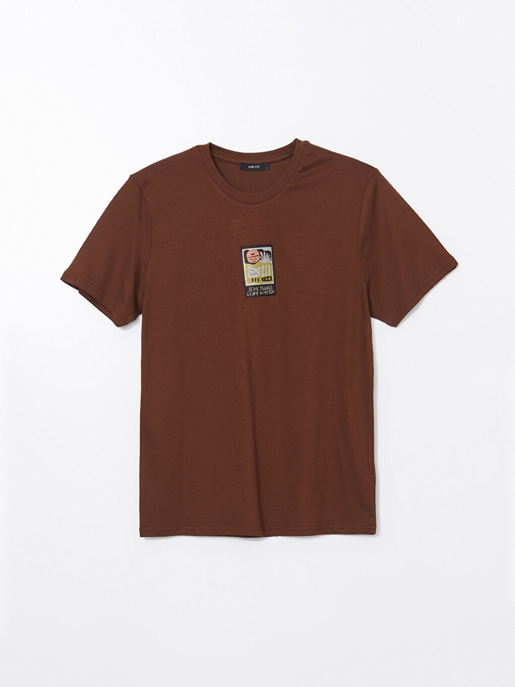 Kahverengi Bisiklet Yaka Kısa Kollu Baskılı Penye Erkek Tişört-4