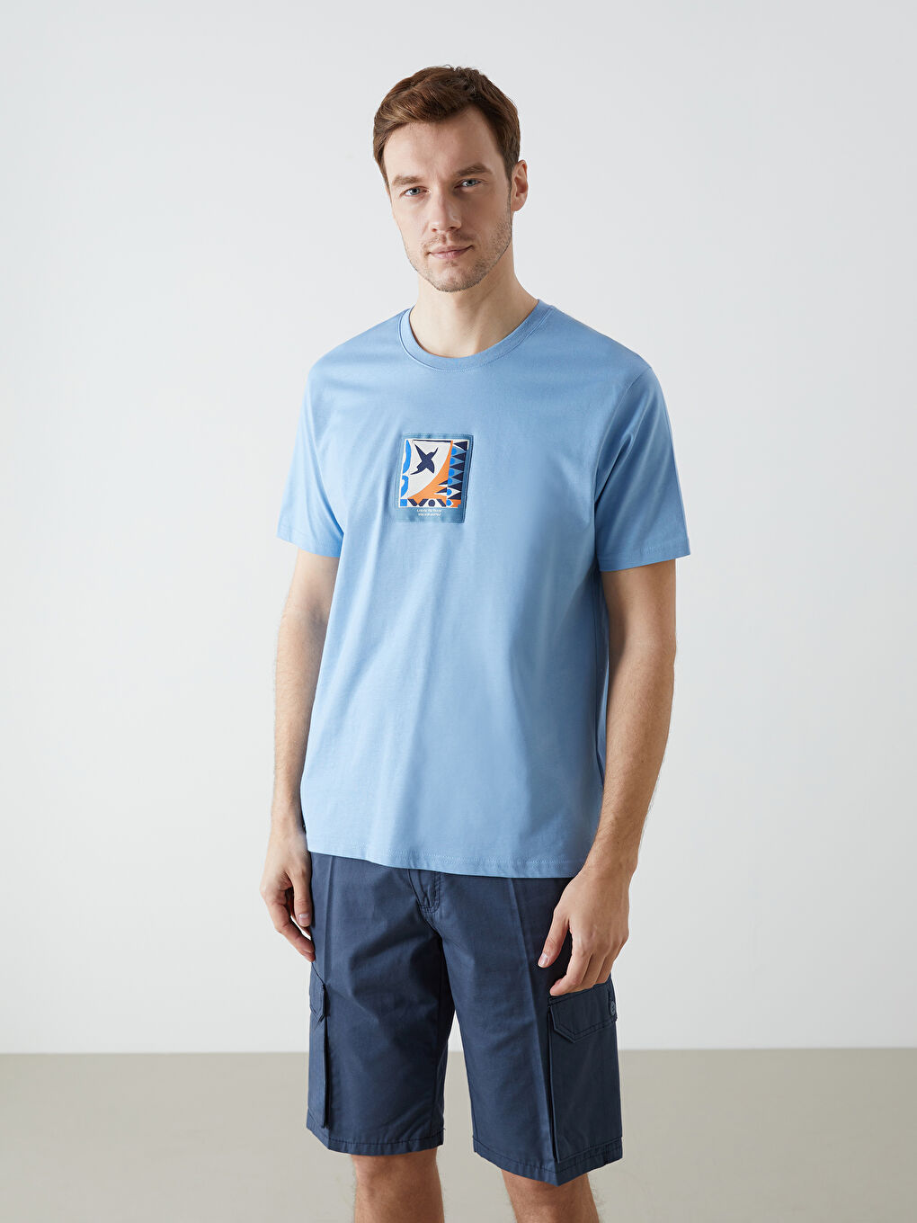 Mavi Bisiklet Yaka Kısa Kollu Baskılı Penye Erkek Tişört