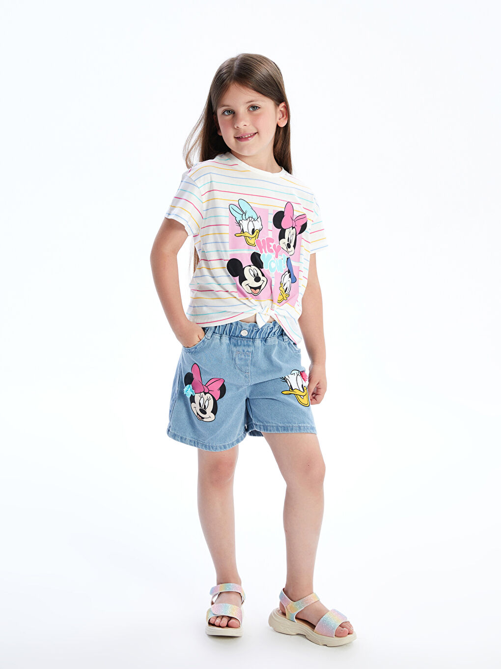LCW baby Elastični struk Minnie Mouse štampani teksas šorts za bebe devojčice -S5H668Z1-311