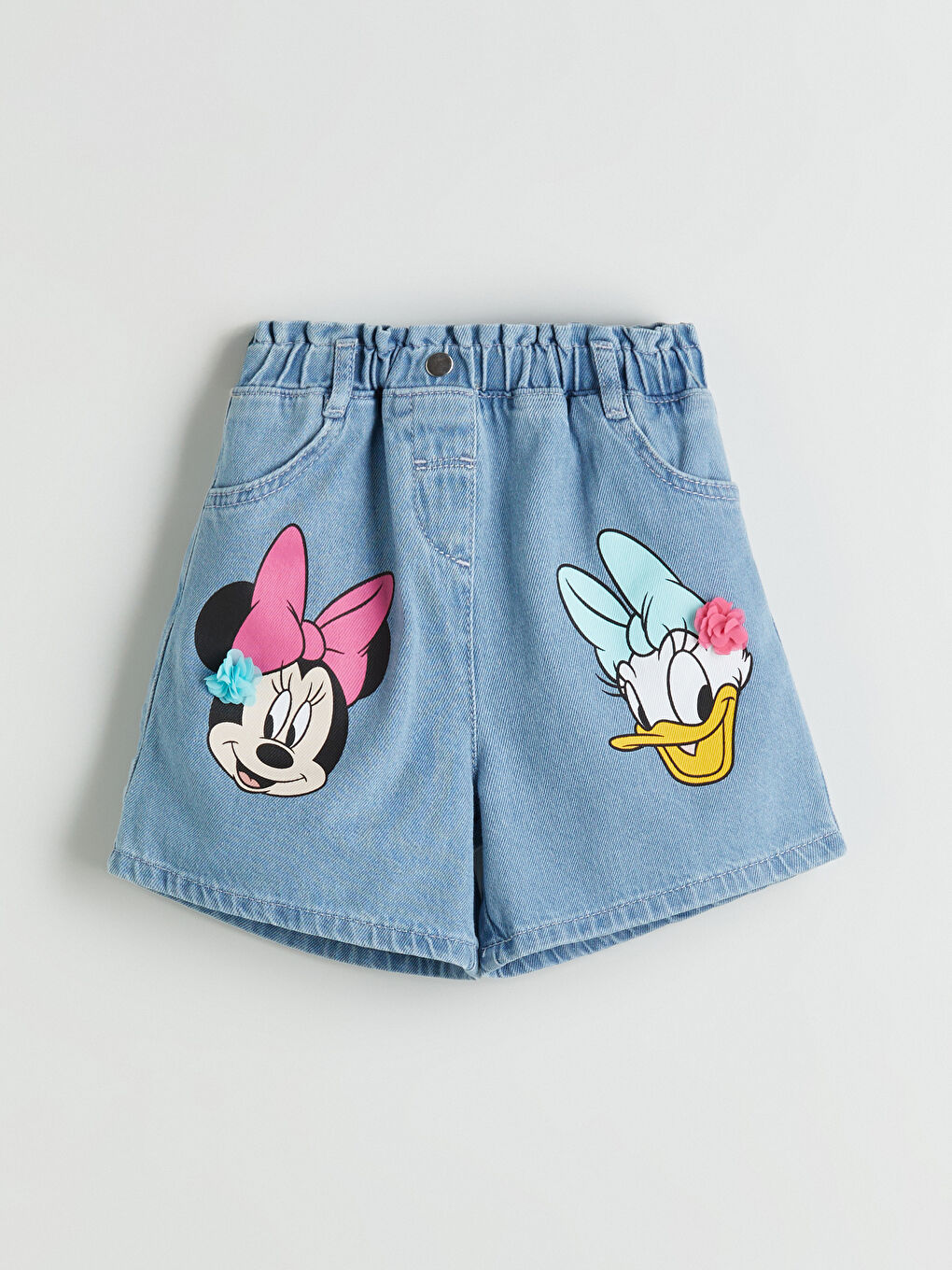 LCW baby Beli Lastikli Minnie Mouse Baskılı Kız Bebek Jean Şort -S5H668Z1-311