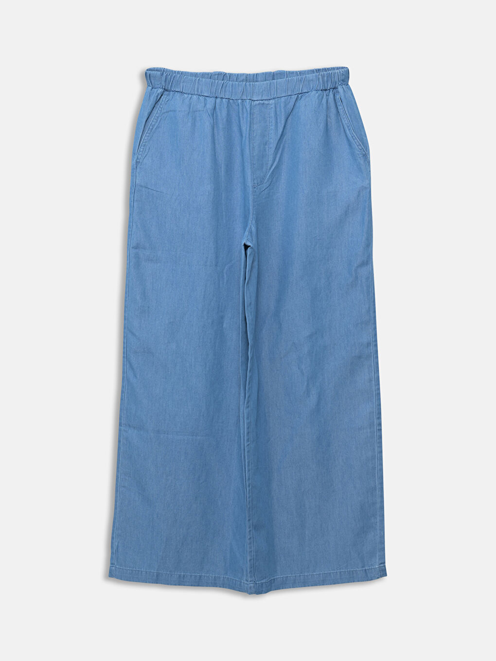 İndigo Beli Lastikli Wideleg Kadın Jean Pantolon-4
