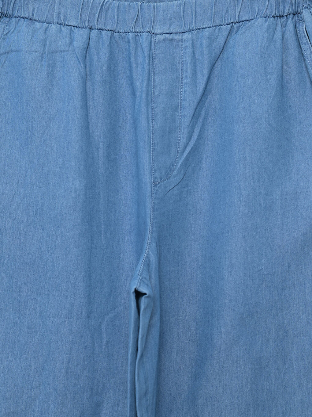 İndigo Beli Lastikli Wideleg Kadın Jean Pantolon-6