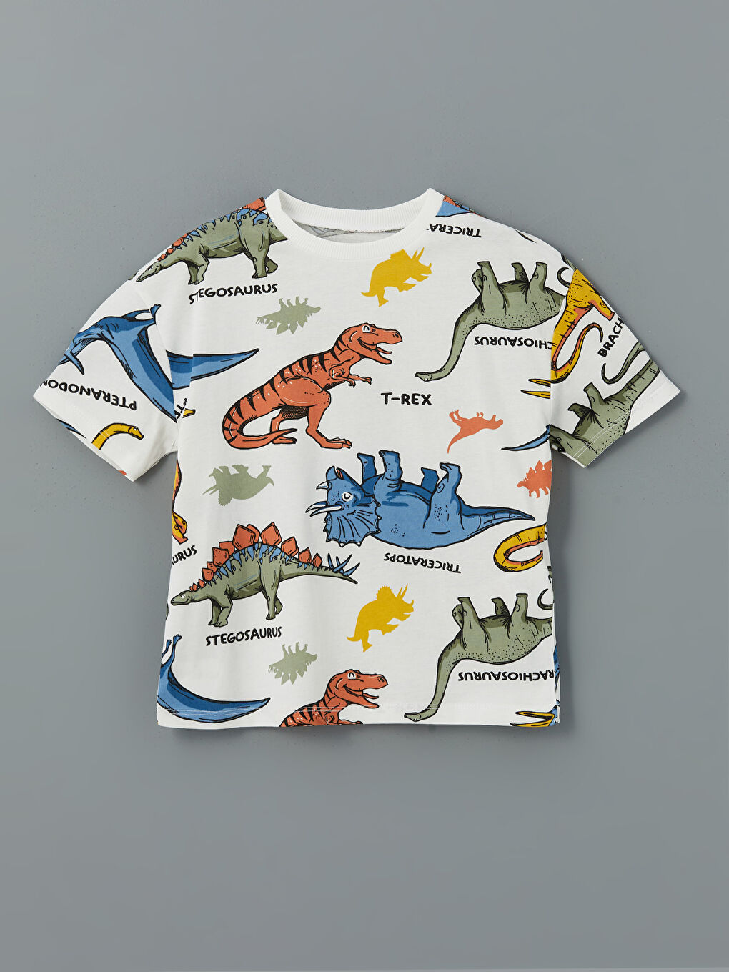LCW Kids Ekru Dinozor Baskılı Penye Erkek Çocuk Tişört