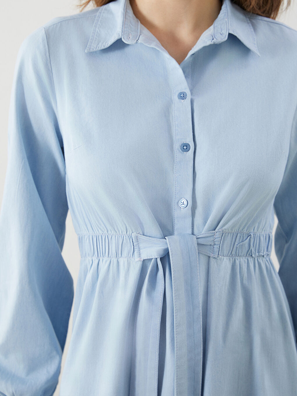 İndigo Gömlek Yaka Kadın Jean Elbise-2