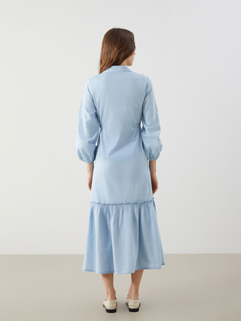 İndigo Gömlek Yaka Kadın Jean Elbise-3