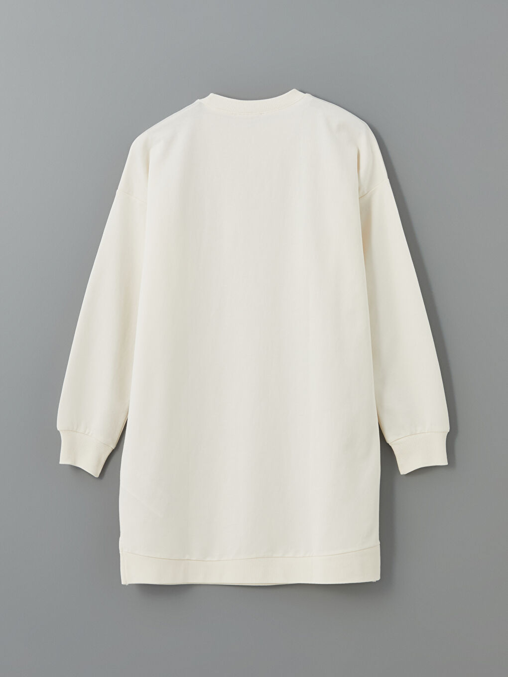 Ekru Bisiklet Yaka Baskılı Kadın Sweatshirt Tunik-5