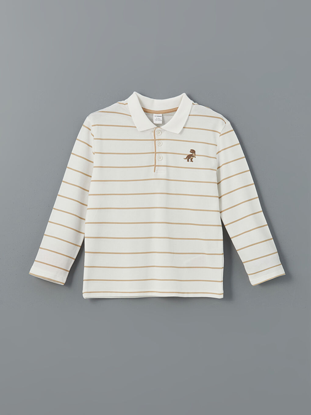 Ekru Polo Yaka Çizgili Erkek Çocuk Tişört