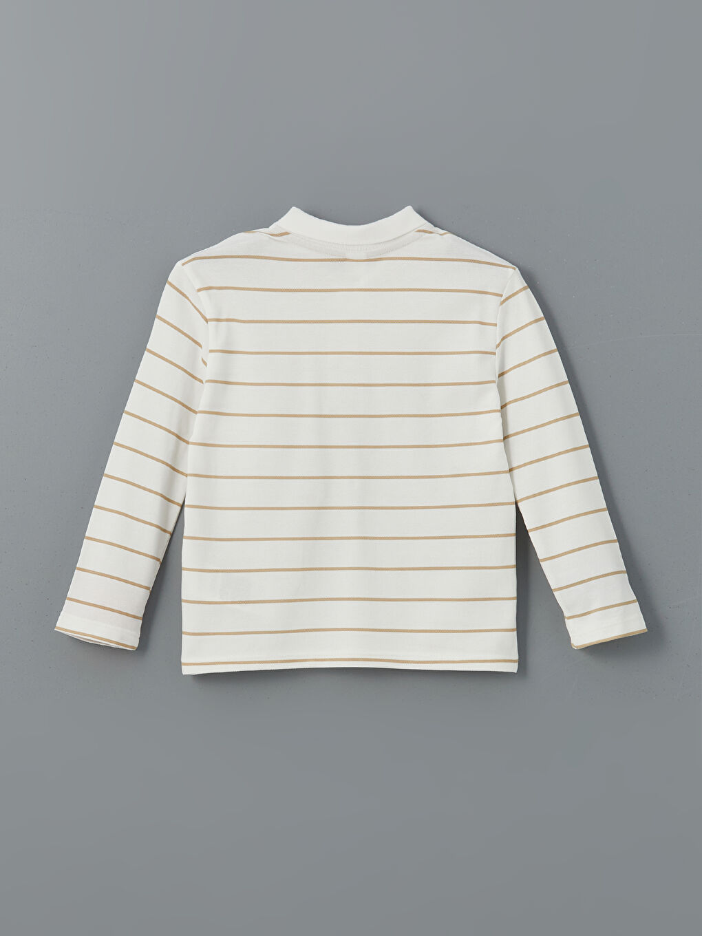 Ekru Polo Yaka Çizgili Erkek Çocuk Tişört-1
