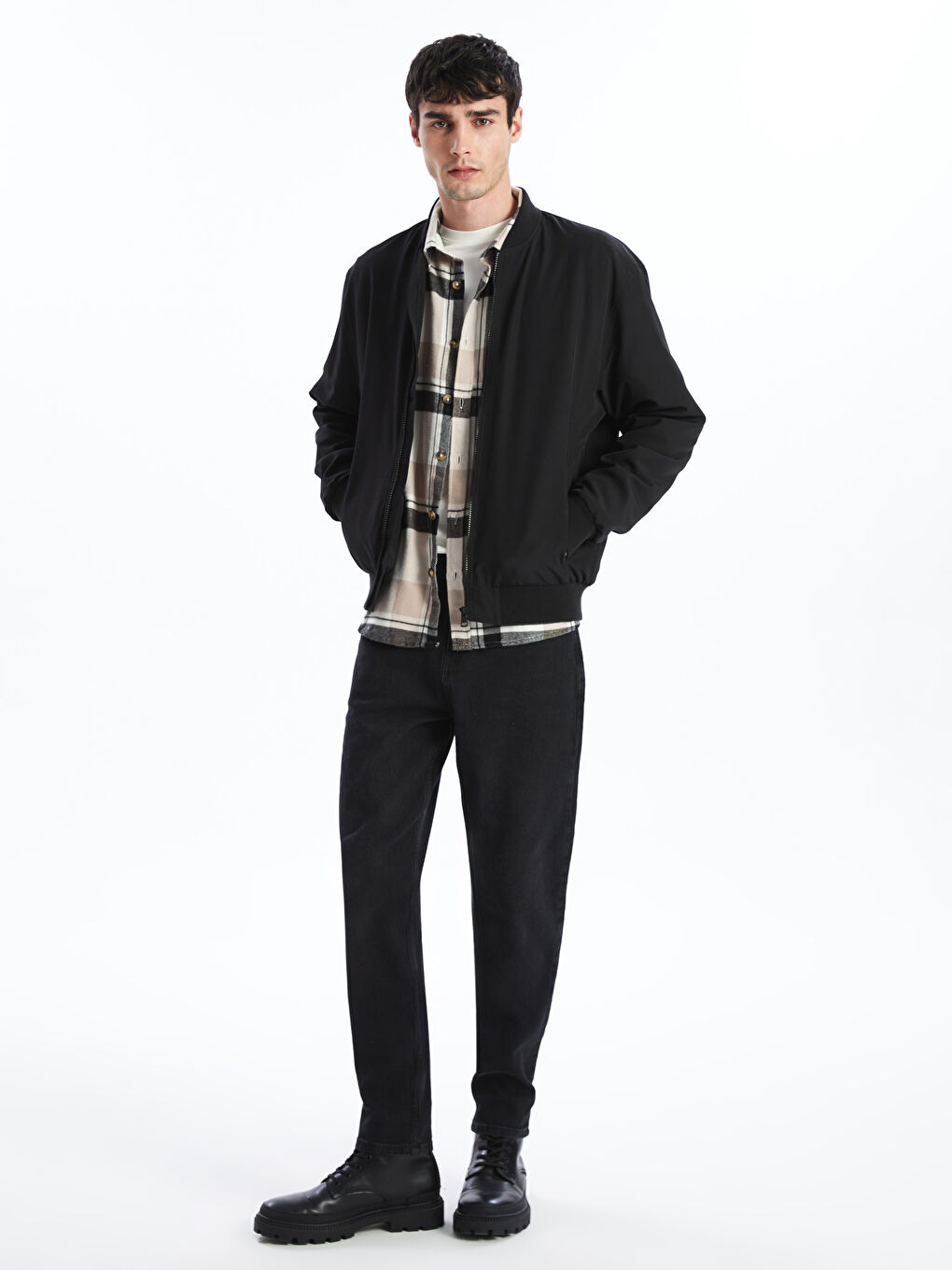 Siyah Standart Kalıp Kolej Yaka Erkek Mont-1