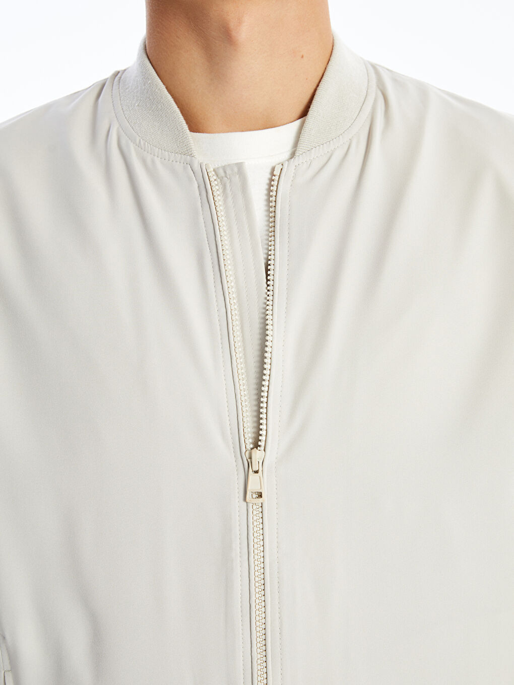 Bej Standart Kalıp Kolej Yaka Erkek Bomber Mont-2