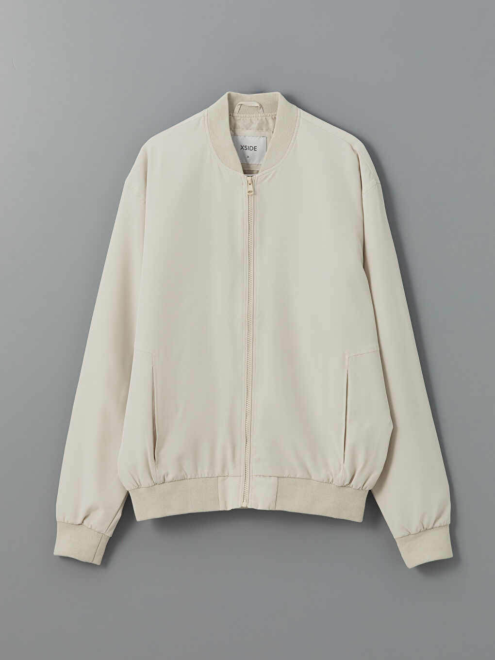 Bej Standart Kalıp Kolej Yaka Erkek Bomber Mont-5