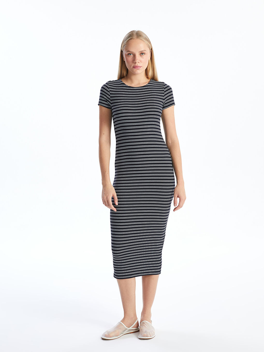 Crew Neck Striped Women's Dress -S5H833Z8-LGS