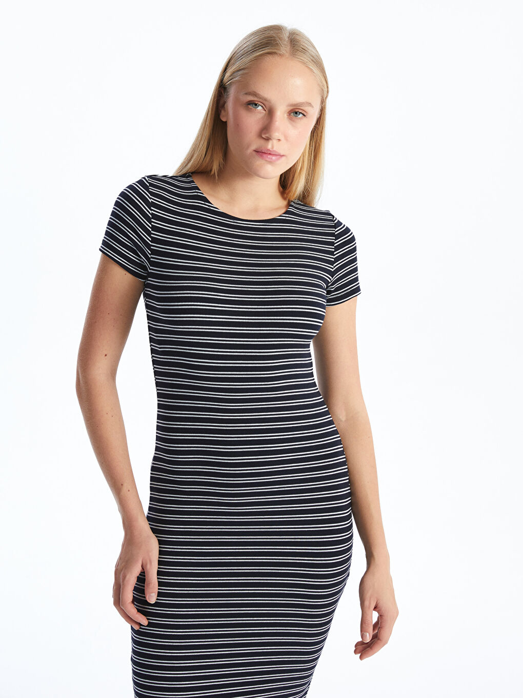 Crew Neck Striped Women's Dress -S5H833Z8-LGS