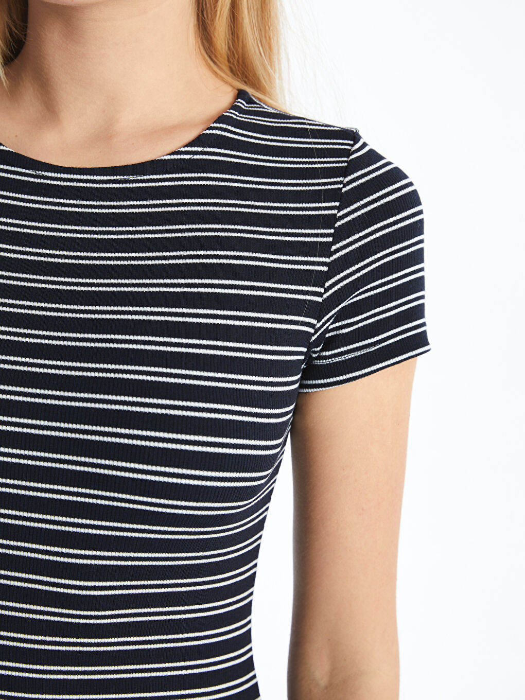 Crew Neck Striped Women's Dress -S5H833Z8-LGS