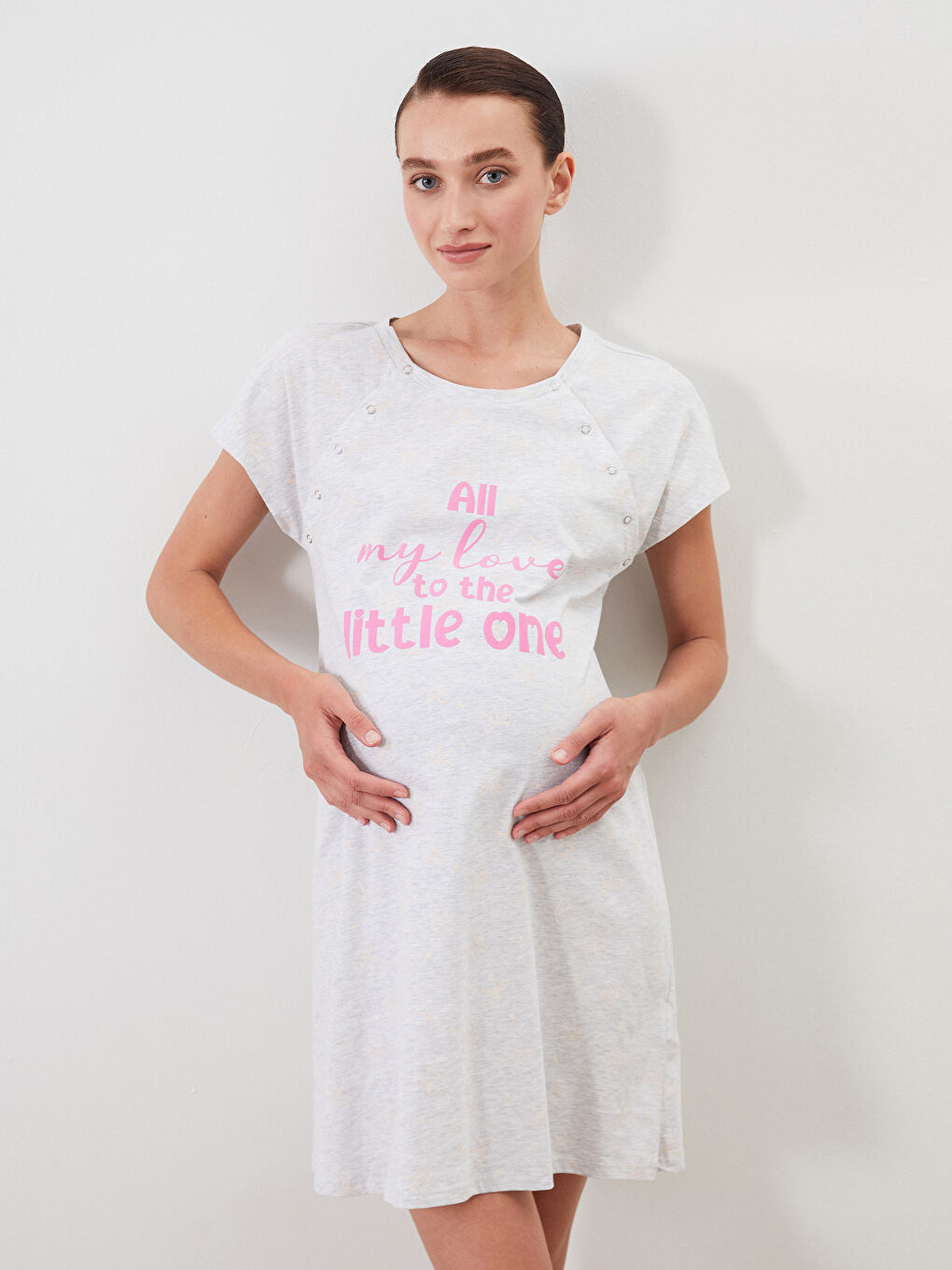 LCW DREAM Crew Neck Printed Maternity Nightdress -S5H908Z8-CT3