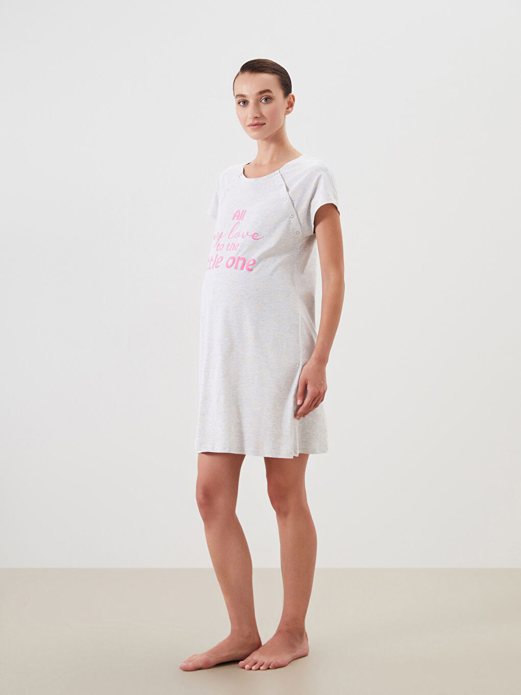LCW DREAM Crew Neck Printed Maternity Nightdress -S5H908Z8-CT3