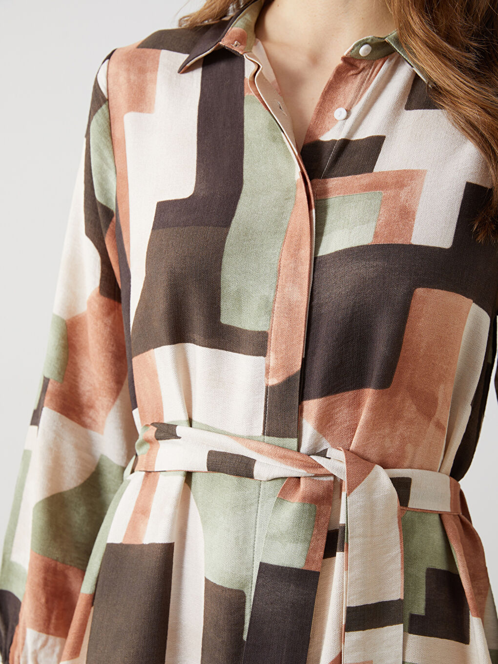 Karışık Desenli Kadın Gömlek Elbise-2