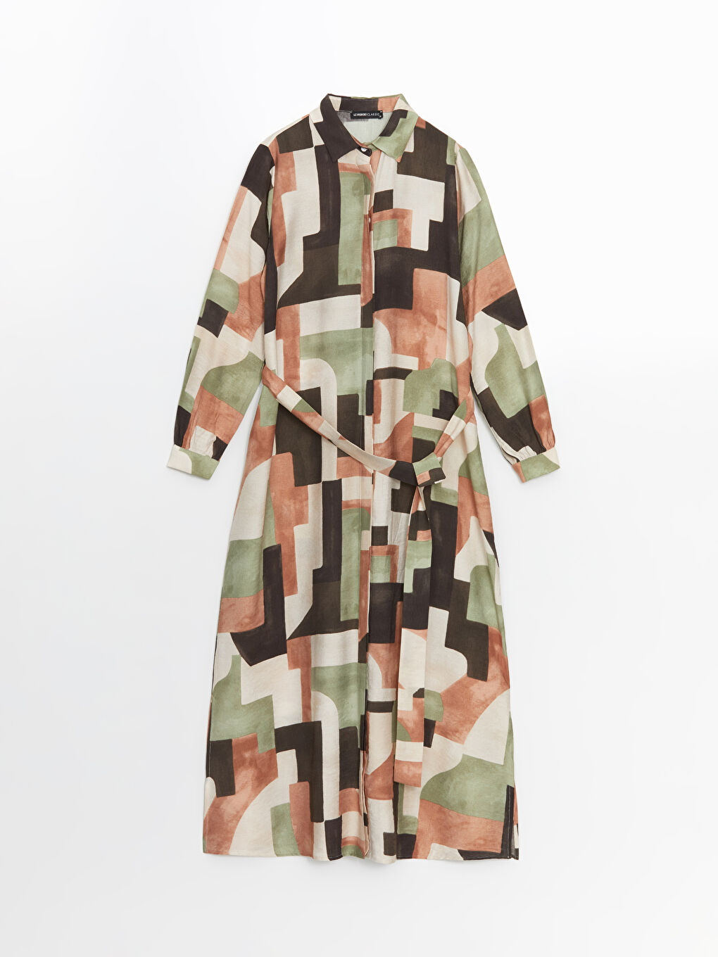 Karışık Desenli Kadın Gömlek Elbise-5