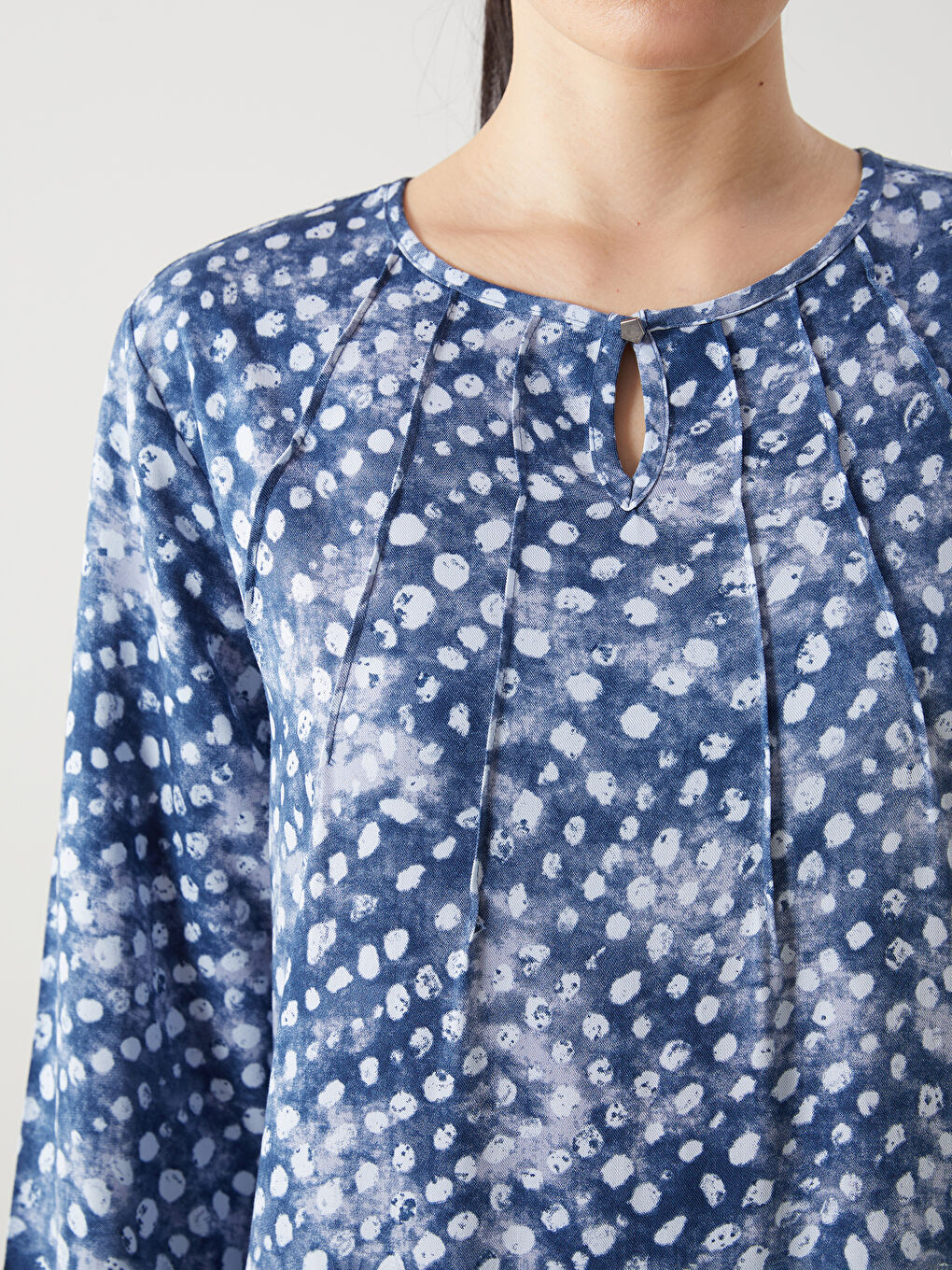 Lacivert Bisiklet Yaka Desenli Elbise-2