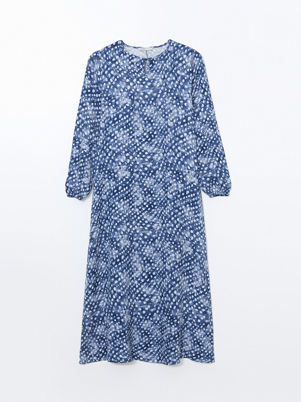 Lacivert Bisiklet Yaka Desenli Elbise-4