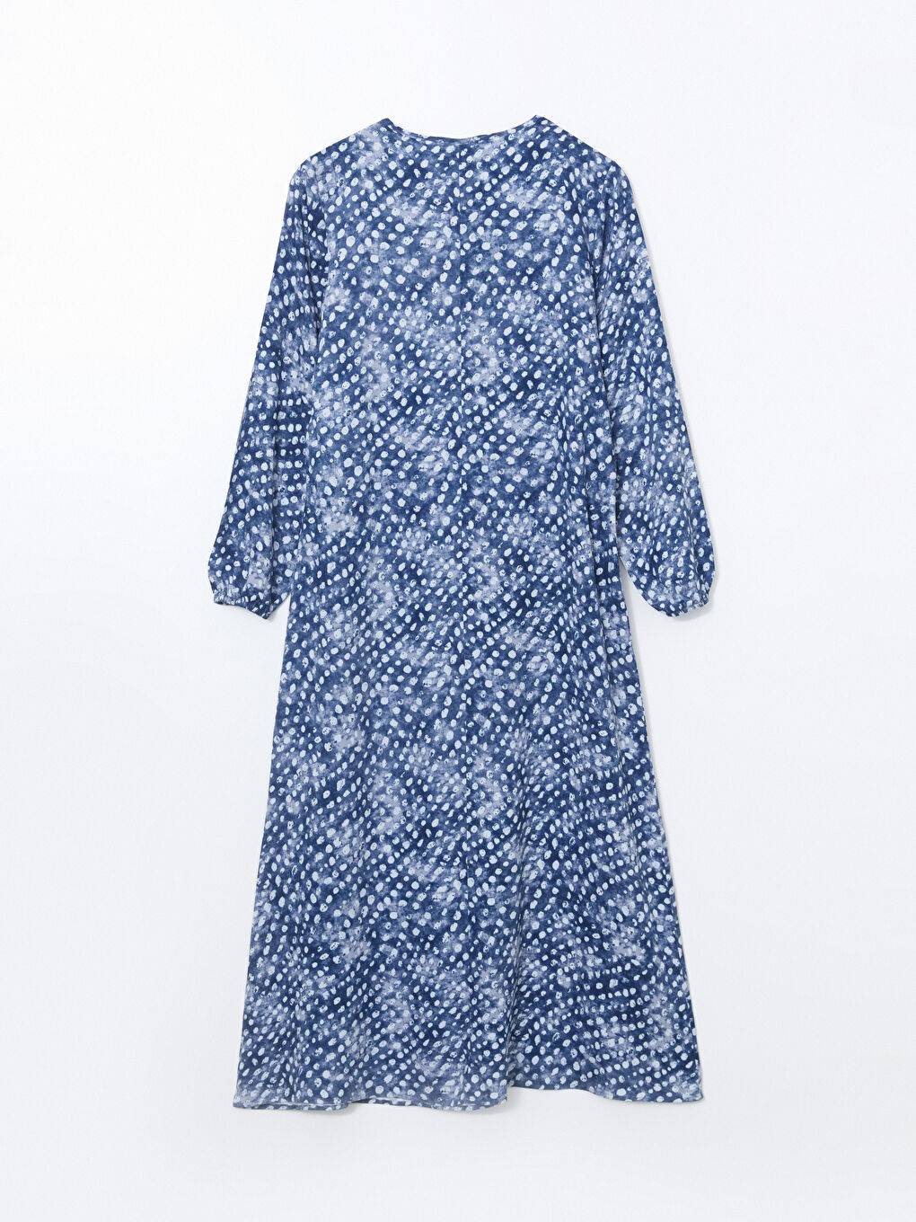 Lacivert Bisiklet Yaka Desenli Elbise-5