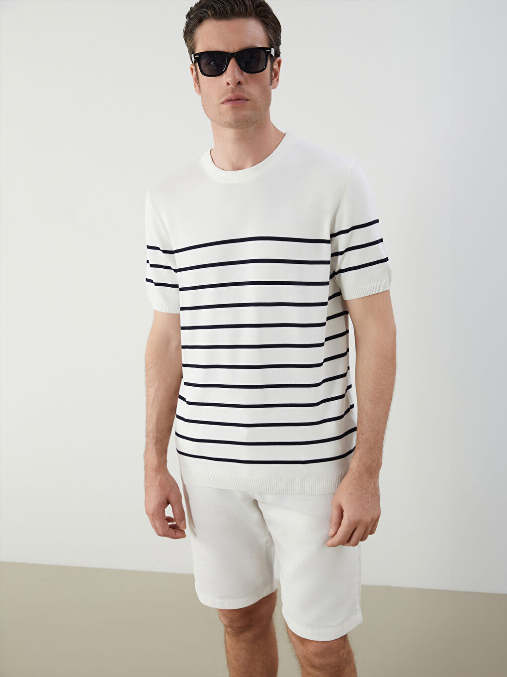 Crew Neck Short Sleeve Striped Men's Knitwear Sweater -S5H933Z8-R9J