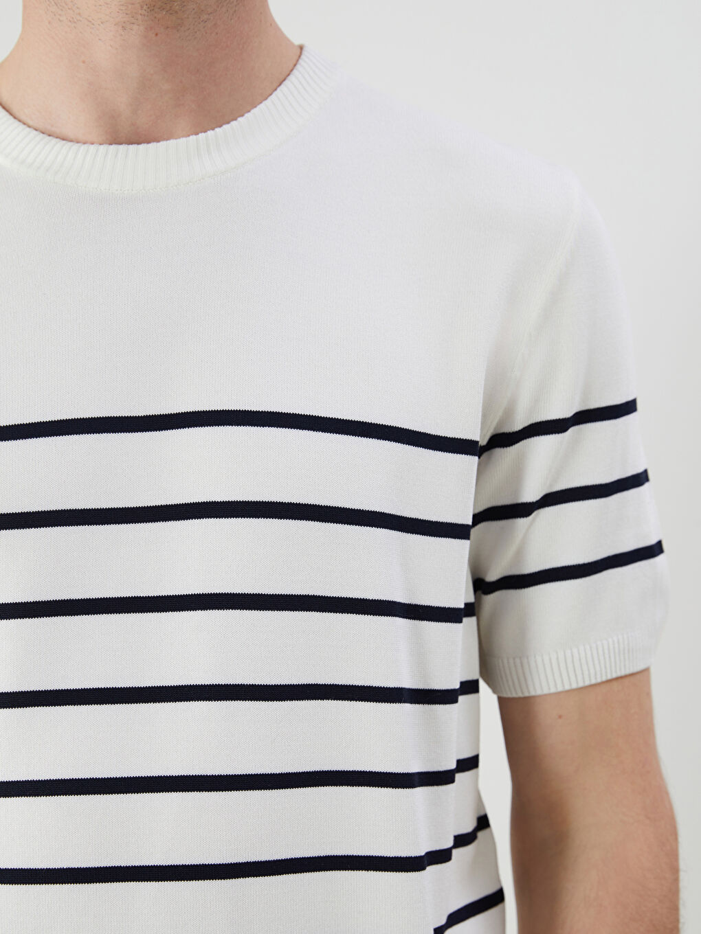 Crew Neck Short Sleeve Striped Men's Knitwear Sweater -S5H933Z8-R9J